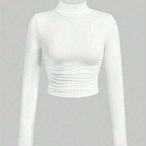SHEIN White Long Sleeve Ruched Top